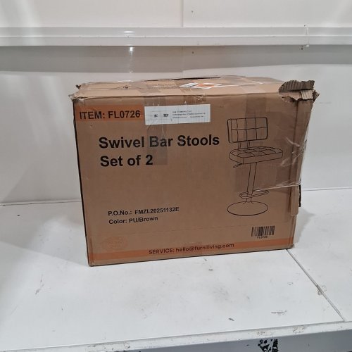 2PK FURNILIVING FAUX LEATHER UPHOLSTERED SWIVEL BAR STOOLS - BROWN (MODEL: fl0726) image 5