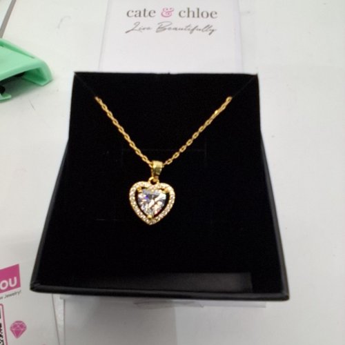 WOMENS CATE & CHLOE HEART PENDANT NECKLACE - 16-18" LENGTH - GOLD TONE (STYLE: CCGM10016NK) image 3