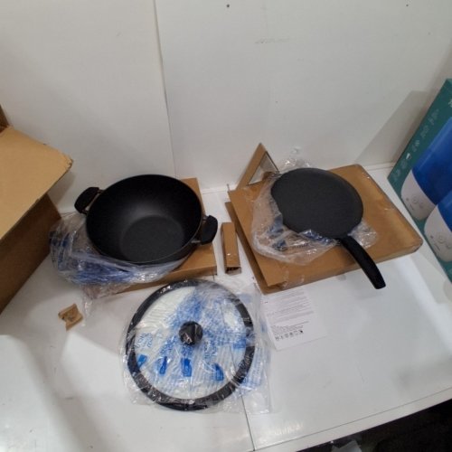 3PC TRAMONTINA PRE-SEASONED CAST IRON DEEP KADAI AND FLAT TAWA COOKWARE SET - 7QT / 11" - BLACK (MODEL: 1901865) image 2