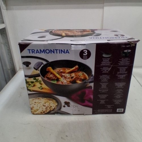 3PC TRAMONTINA PRE-SEASONED CAST IRON DEEP KADAI AND FLAT TAWA COOKWARE SET - 7QT / 11" - BLACK (MODEL: 1901865) image 8