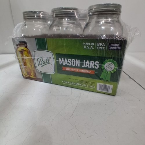 6PK BALL LARGE WIDE MOUTH MASON GLASS JARS WITH AIRTIGHT LIDS FOR FERMENTING, STORING AND PICKLING - 64 OZ - CLEAR image 2