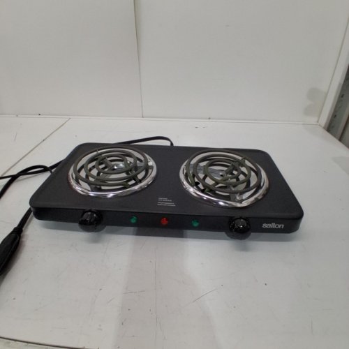 SALTON PORTABLE ELECTRIC HOT PLATE DOUBLE BURNER DUAL COIL COUNTERTOP STOVE - 1800W - BLACK - (MODEL: HP1941) image 3