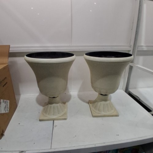 2PK WORTH GARDEN PLASTIC URN PLANTERS - 16" X 22" - WASHED CREAM - (MODEL: G803A00) image 2