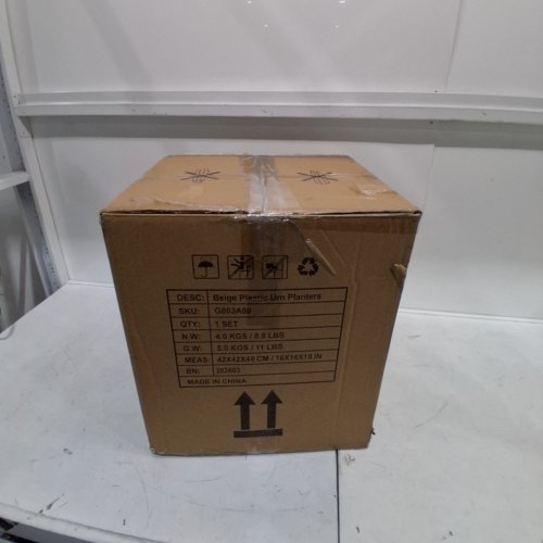2PK WORTH GARDEN PLASTIC URN PLANTERS - 16" X 22" - WASHED CREAM - (MODEL: G803A00) image 5