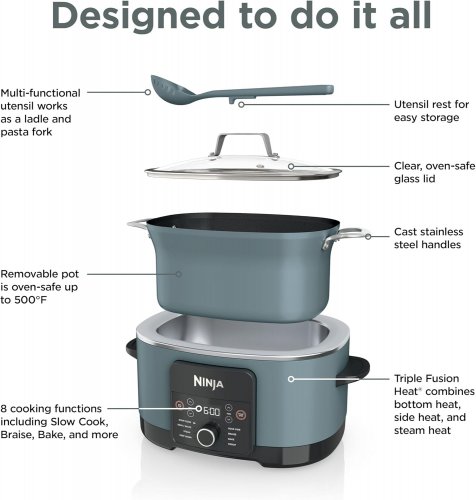 NINJA FOODI POSSIBLECOOKER PRO 8-IN-1 MULTI-COOKER - 8.8QT CAP - SEA SALT GREY (MODEL: MC1001C) image 2