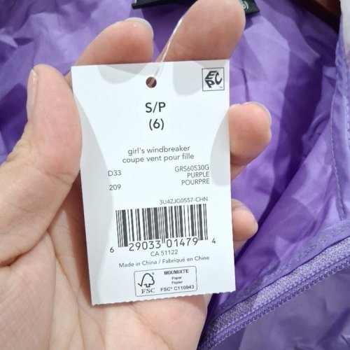 GIRLS' GEORGE HOODED WINDBREAKER - SMALL (6) - PURPLE (STYLE: GRS60530G) image 3