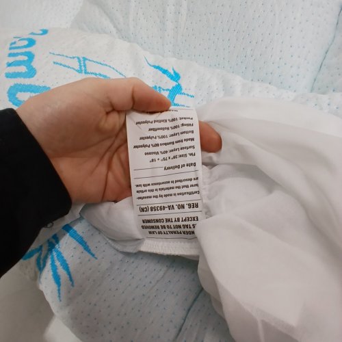 BAMBOO QUILTED MATTRESS PAD - 39" X 75" + 18" - WHITE/BLUE image 2