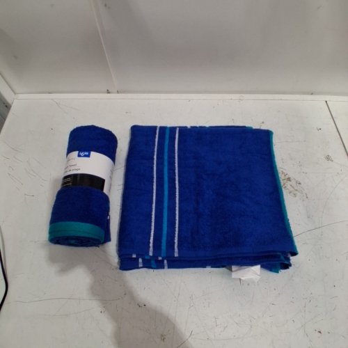 2PK MAINSTAYS BEACH TOWEL - 28" X 56" - DARK BLUE / BLUE / GREEN image 2