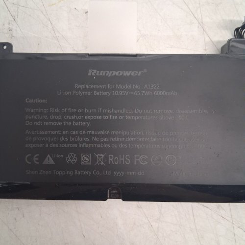 RUNPOWER LAPTOP REPLACEMENT LI-ION BATTERY A1322/A1278 COMPATIBLE WITH 13" MACBOOK PRO 13" - BLACK image 4