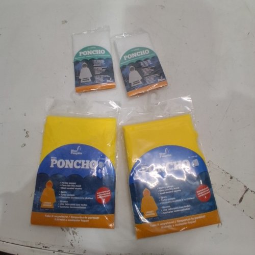 4PK BLUE PENGUIN PEVA RAIN PONCHO - OSFM - YELLOW/CLEAR image 2