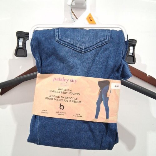 WOMEN'S PAISLEY SKY MATERNITY KNIT DENIM OVER THE BELLY JEGGING - MEDIUM - BLUE image 2