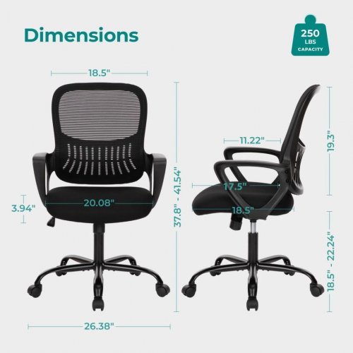 ERGONOMIC COMPUTER MESH SWIVEL OFFICE CHAIR - 18.5" X 37.8-41.54" X 26.38" - BLACK (MODEL: C-3718-1B-GY-CA1) image 2