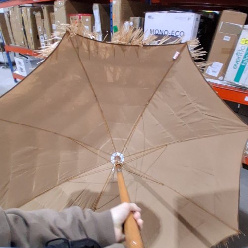KADEHOME METAL PUSH BUTTON TILT BEACH UMBRELLA WITH FOLDABLE STAND - 86.4" X 78" X 78" - NATURAL/BEIGE (MODEL: MO-NP11623BE) image 2