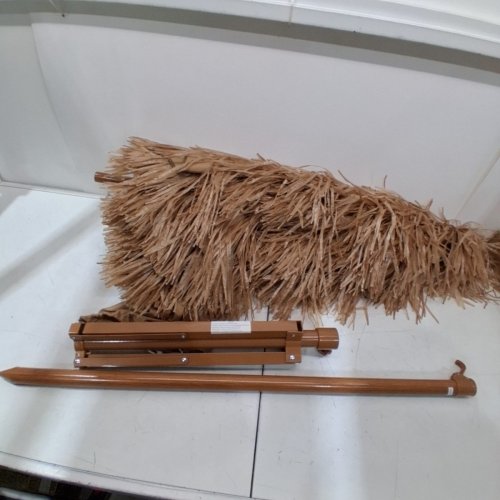 KADEHOME METAL PUSH BUTTON TILT BEACH UMBRELLA WITH FOLDABLE STAND - 86.4" X 78" X 78" - NATURAL/BEIGE (MODEL: MO-NP11623BE) image 3