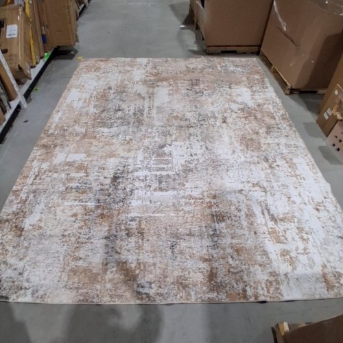 DISTRESSED ABSTRACT AREA RUG - 8FT X 10FT BEIGE/WHITE/MULTICOLRED image 2