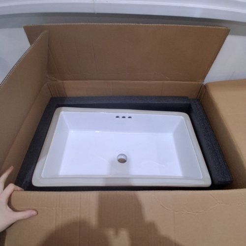 KDKSC GLAZED CERAMIC UNDERMOUNT BATHROOM SINK - 23.8" X 13.8" - WHITE (ITEM: 3024) image 3