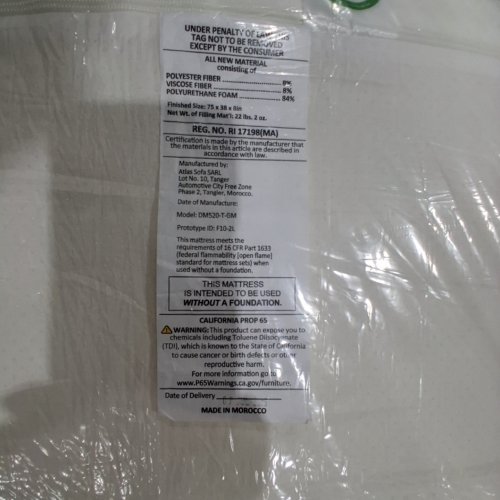 FDW HYBRID MEMORY GEL FOAM MATTRESS - TWIN - 8" THICK - WHITE (MODEL: DM520-T) image 3
