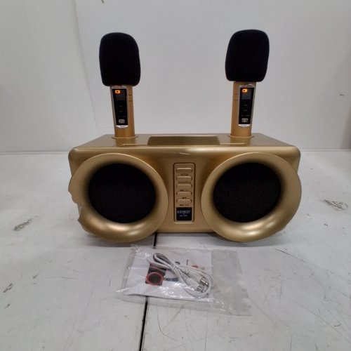 ALPOWL KARAOKE MACHINE - PORTABLE PA SPEAKER SYSTEM WITH 2 WIRELESS MICROPHONE, 2 X 15W SPEAKERS - GOLD (MODEL: SD-307) image 2