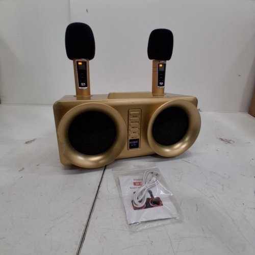 ALPOWL KARAOKE MACHINE - PORTABLE PA SPEAKER SYSTEM WITH 2 WIRELESS MICROPHONE, 2 X 15W SPEAKERS - GOLD (MODEL: SD-307) image 4