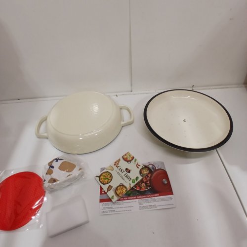 OVERMONT CAST IRON BRAISER ENAMELED COOKWARE WITH LID - 3.8QT - CREAM WHITE image 3