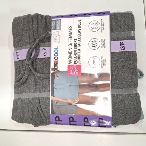 2PK WOMEN'S 32 DEGREEZ COOL PULL-ON SHORTS - EXTRA SMALL - HEATHER CHARCOAL GREY/HEATHER LIGHT TEAL image 2