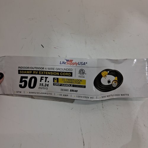 LIFE SUPPLY USA RV EXTENSION CORD WITH 4-PRONG MALE AND GRIP HANDLE, 50AMP 125V - 50FT image 2