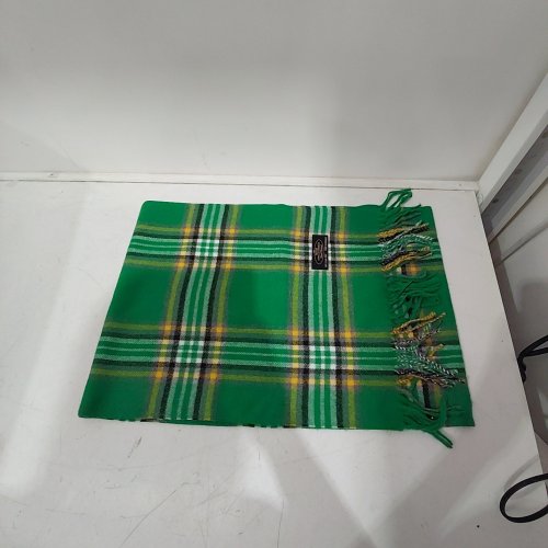 100% CASHMERE MADE IN GERMANY SCARF WITH TASSELS - 13.5" X 70" - GREEN/YELLOW/BLACK PLAID image 2