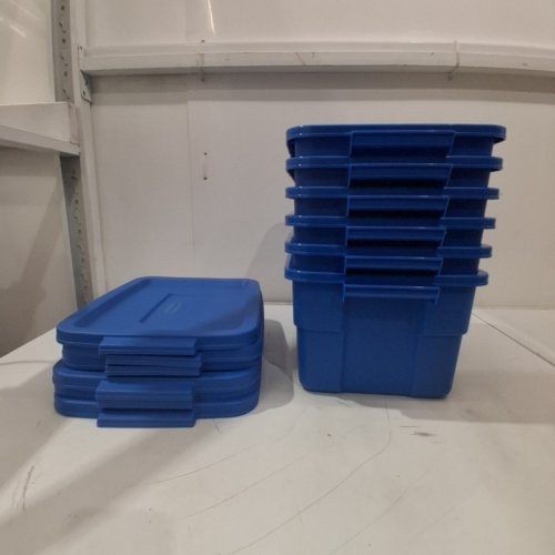 6PK RUBBERMAID ROUGHNECK DURABLE STORAGE TOTES - 3 GALLON - HERITAGE BLUE image 2