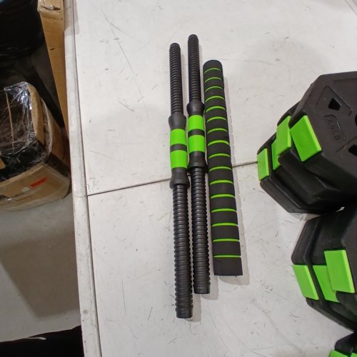 17PC ELITEEDGE 4-IN-1 ADJUSTABLE DUMBBELLS SET - UP TO 38.5 LBS - CONVERTS TO BARBELL/KETTLEBELL/PUSH-UP STAND - BLACK/GREEN image 5