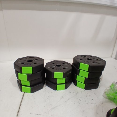 17PC ELITEEDGE 4-IN-1 ADJUSTABLE DUMBBELLS SET - UP TO 38.5 LBS - CONVERTS TO BARBELL/KETTLEBELL/PUSH-UP STAND - BLACK/GREEN image 6