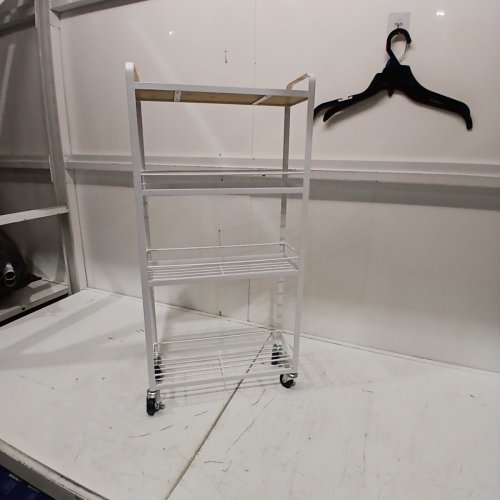 BRIGHTROOM SKINNY STORAGE CART WITH WHEELS AND WOODEN TOP - 31"X15"X6" - WHITE image 2