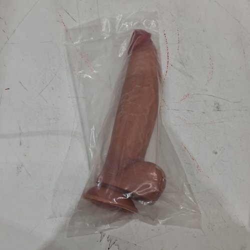 SKIN TONE DILDO WITH BALLS AND SUCTION FOR STRAP ON HARNESS - 12" image 3