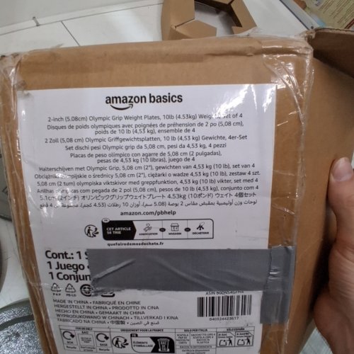 4PK AMAZON BASICS OLYMPIC GRIP WEIGHT PLATES - 10 LBS - 2" - GRAY image 2