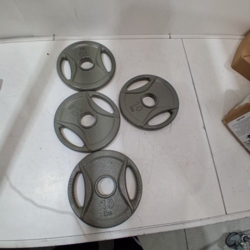 4PK AMAZON BASICS OLYMPIC GRIP WEIGHT PLATES - 10 LBS - 2" - GRAY image 3