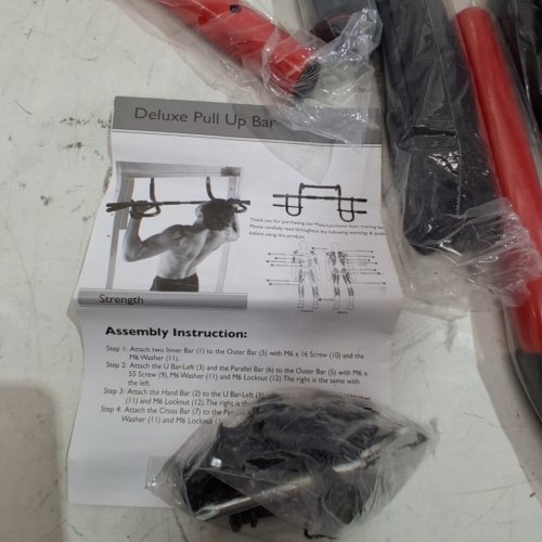 IRON BODY MULTI-GYM DOORWAY PULL-UP BAR - 30" - 33" WIDE DOOR FRAME; UP TO 6" DOOR THICKNESS - RED / BLACK image 3