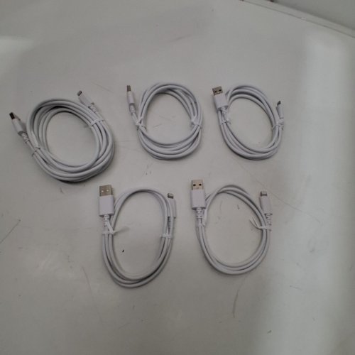 5PC DEALWORTHY USB-A TO LIGHTNING CHARGING CABLE SET - 2 X 3FT, 2 X 6FT, 1 X 10FT - WHITE image 3