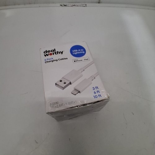 5PC DEALWORTHY USB-A TO LIGHTNING CHARGING CABLE SET - 2 X 3FT, 2 X 6FT, 1 X 10FT - WHITE image 4