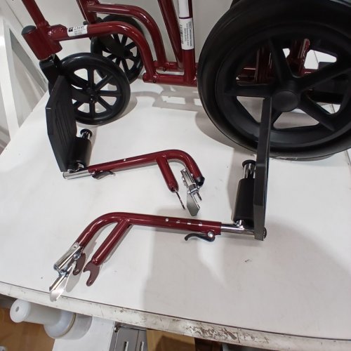 MEDLINE BASIC ALUMINUM TRANSPORT WHEELCHAIR - 19" - 12" REAR WHEELS WITH BRAKES - 300LBS CAPACITY - RED (MODEL: MDS808210ARE) image 3