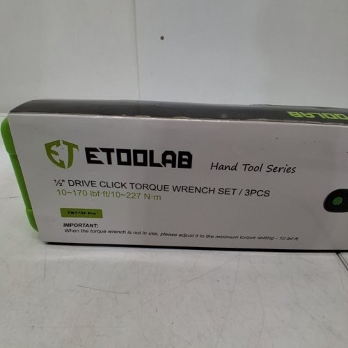 3PC ETOLAB 1/2" DRIVE CLICK TORQUE WRENCH SET - 10-170 LBF.FT / 10-227 N.M - GREEN/BLACK (MODEL: TW170F PRO) image 6