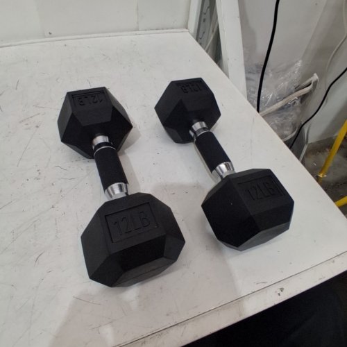 2PK RUBBER HEX DUMBBELLS - 12LBS - BLACK image 2