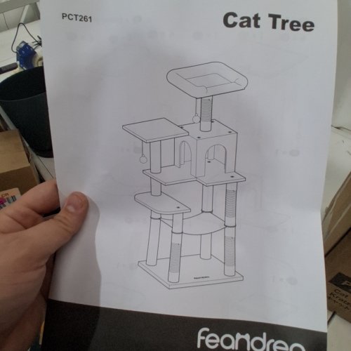 FEANDREA BY SONGMICS HOME CAT TREE PLAY TOWER WITH PLATFORMS, HAMMOCK, TASSELS - 44" - SMOKE GREY (MODEL: PCT261G01V1) image 2