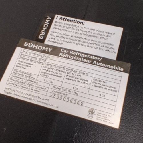 EUHOMY ELECTRIC COOLER CAR REFRIGERATOR - 12V - 53QT - BLACK - (MODEL: CF018-50BL-CAEH) image 8
