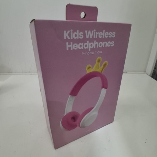 KIDS GEMS BLUETOOTH WIRELESS HEADPHONES - 85DB VOLUME LIMIT - PINK/WHITE PRINCESS TIARA CROWN image 2