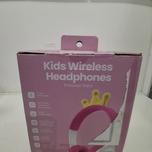 KIDS GEMS BLUETOOTH WIRELESS HEADPHONES - 85DB VOLUME LIMIT - PINK/WHITE PRINCESS TIARA CROWN image 3