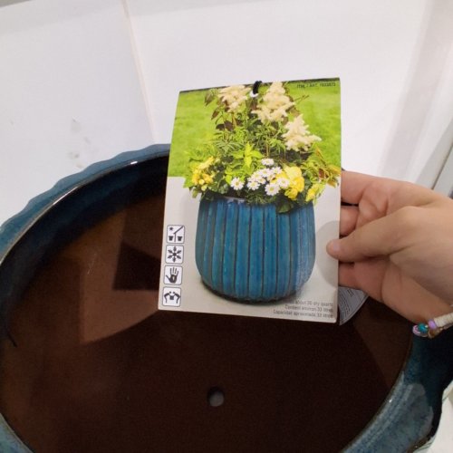 ROUND GLAZED CERAMIC PLANTER - 14" - BLUE image 4
