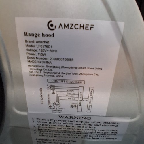 AMZCHEF UNDER CABINET RANGE HOOD 3 SPEED EXHAUST FAN TOUCH/REMOTE CONTROL - 30" - 700CFM - BLACK (MODEL: LF0176C1) image 5