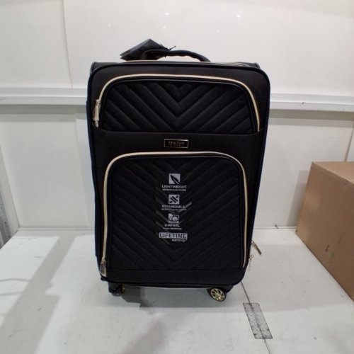 KENNETH COLE REACTION CHELSEA CHEVRON QUILTED SOFTSIDE EXPANDABLE 8-WHEEL SPINNER SUITCASE LUGGAGE - 24" - BLACK/ GOLD (MODEL: 148404) image 3