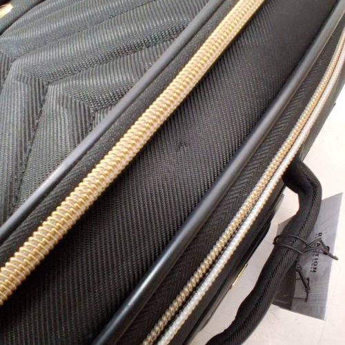 KENNETH COLE REACTION CHELSEA CHEVRON QUILTED SOFTSIDE EXPANDABLE 8-WHEEL SPINNER SUITCASE LUGGAGE - 24" - BLACK/ GOLD (MODEL: 148404) image 9