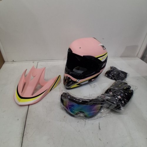 KID'S TTMIKU DOT CERTIFIED MOTORCYCLE/MOTOCROSS/ATV/BMX HELMET WITH ACCESSORIES - MEDIUM - PINK/MULTI-COLOUR (MODEL: CH-202) image 3