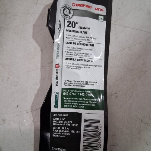 3-IN-1 TROY-BILT MULCHING BLADE - 20" - BLACK (MODEL:9420740(_)/742-0740(_)) image 2